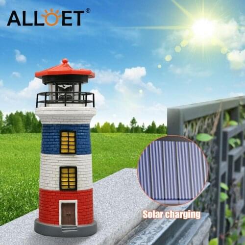 Solar Lighthouse Led Light Garden Leuchtturm Beacon Solar Eco-Friendly 360 Panel Home Resin Lamp Polysilicon Rotating Decor