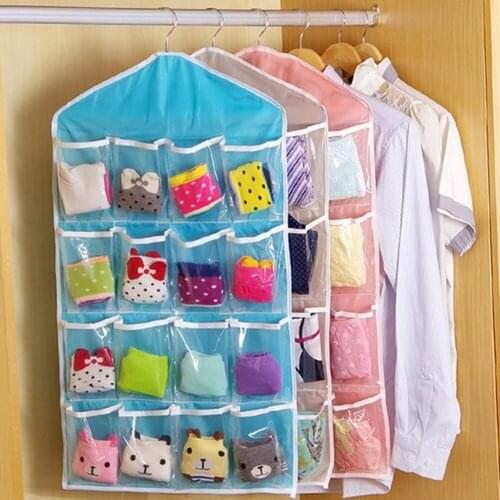 Clothing Hanger Closet Shoes Underpants Storage Bag 16 Pockets Foldable Wardrobe Hanging Bags Socks Briefs Organizer YH-459922