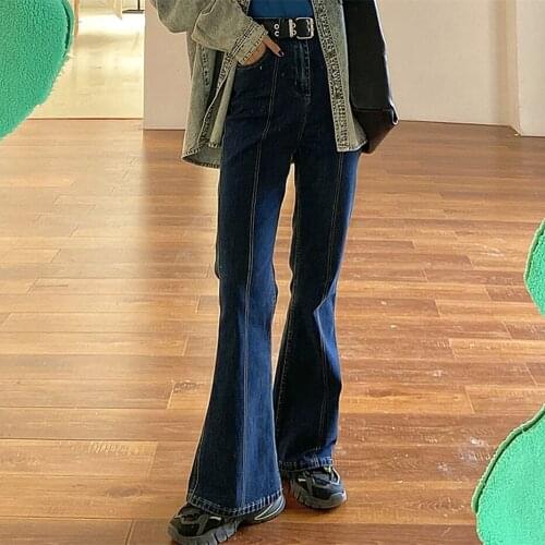 4XL ins vintage Flared Pants Bright Line Boot Cut Pants Full Length Jeans Woman High Waisted Streetwear Lady 2021 Summer Korean
