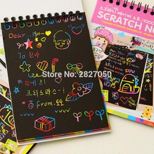 Magic Drawing Book DIY Scratchbook Scratch Stickers Notebook Black Cardboard Stationery Drawing Toy As Gift For Kids