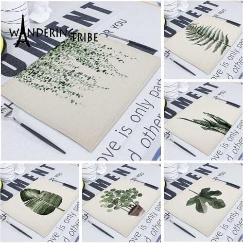 Green Leaf Napkins 42X32cm Linen Tea Towels Matting Napkin Cloth for Table Dish Napkin Towel Wedding Guardanapo Tecido Serwetki