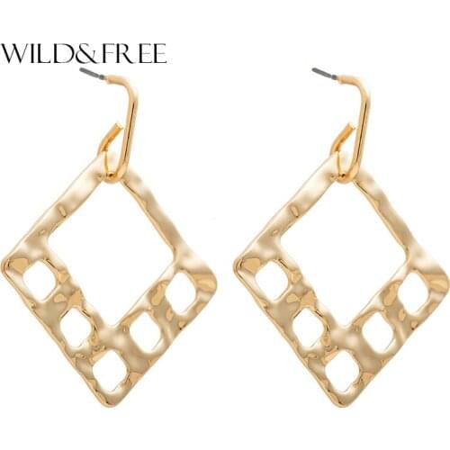 Wild&Free New Arrival Square Metal Earrings For Women Vintage Hollow Out Simple Dangle Drop Earrings Brincos Fashion Jewelry