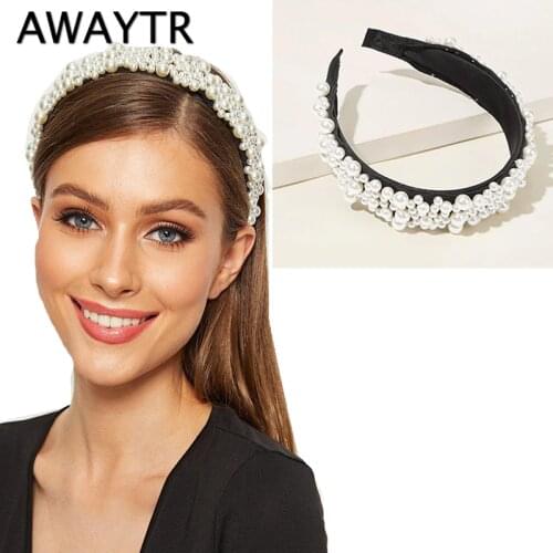 AWAYTR New Luxury Full Pearl Headband Women Pearl Decorate Ladies Hairband Bezel Headwear Girls Hair Accessories