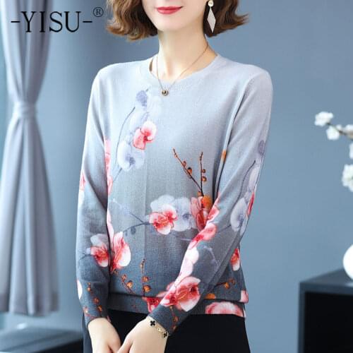YISU Loose Women Autumn Sweater Printing O-Neck Tops Female Long sleeve Jumper Casual Knitted pullove Women clothing 2021 New