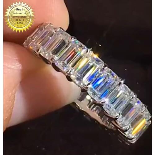 14K Au585 White Gold 0.3 Carat Each Women Ring DVVS Moissanite Diamonds Rectangle Wedding Party Engagement Anniversary Ring