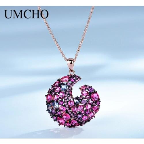 UMCHO 925 Sterling Silver Created Rose Gold Moon Pattern Pendant Necklace Romantic Wedding Gifts For Women Girls Princess