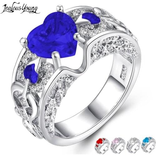 Fashion Luxury Heart Zirconia Engagement Ring for Women Silver Color Blue Crystal Romantic Wedding Rings Jewelry Party Gifts