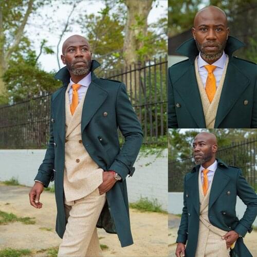 Winter Men Woolen Coat New Designed Retro Double-Breasted Long Sleeve Jacket Casual Handsome Warm Custom Made Daily Overcoat