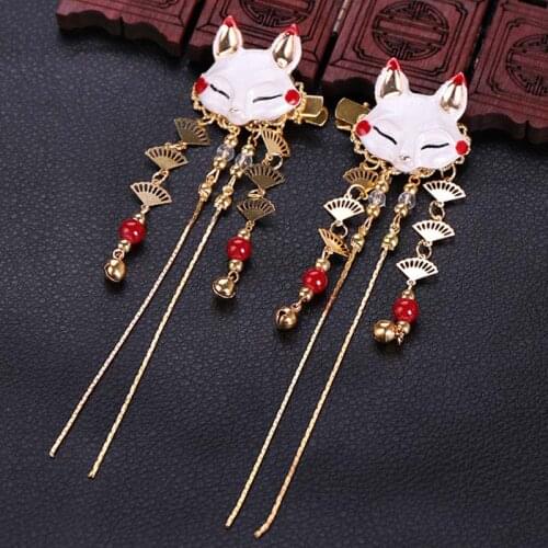 1 Pair Classical Fox Rabbit Long Tassels Gold Hairpin Hair Clip Women Girl Hanfu Decoration Hairgrips Hair Jewelry Headpiece
