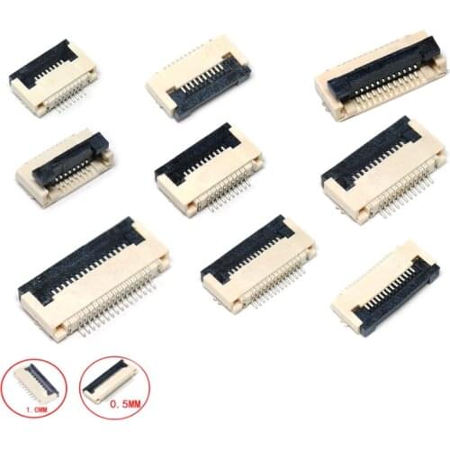 10pcs 0.5mm/1mm Pitch Under Clamshell Socket FPC FFC Flat Cable Connector 4P 5P 6P 8P 10P 12P 14P 16P 20P 22P 24P 30P 34P
