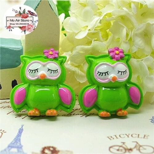 10pcs Resin Easter Day green owl flat back Cabochon Art Supply Decoration Charm Craft DIY accessories 28mm