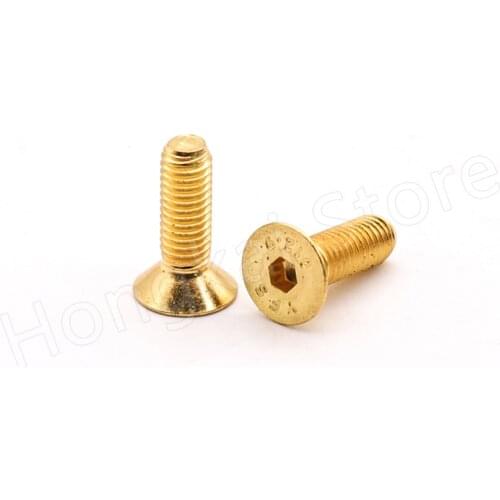 10pcs Titanium Plating Gold Countersunk/Flat Socket Screw M2 M3 M4 M5 Grade 12.9 Alloy Steel Machine Screws Length 4-25mm
