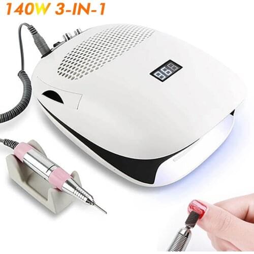 3 in 1Multifunction Nail Dust Vacuum Cleaner Electric Nail Drill 140W UV LED Nail Lamp Manicure Machine For Nail Salon Tool