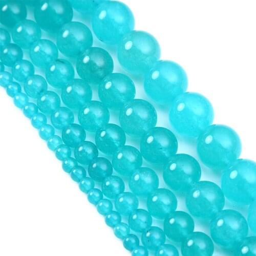 4 6 8 10 12 14mm Peacock Blue Jades Beads Loose Natural Stone Beads for Jewelry Making DIY Bracelet Necklace Earrings