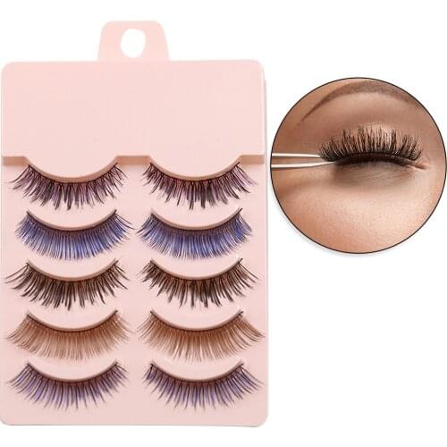 5 Pair Handmade Simulation Colorful 3D Full Volume False Eyelashes Thick Long Lashes Set Eyelash Extension Private Label Cos