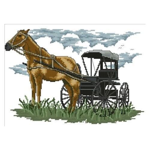 Free delivery Top Quality popular counted cross stitch kit horse carriage coach wagon