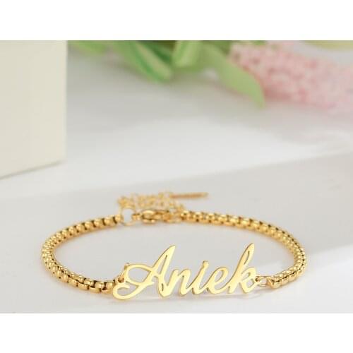 Cazador Custom Name Box Chain Bracelet for Women Stainless Steel Gold Color Bangle Personalized Fashion Jewelry Mother Gift 2021