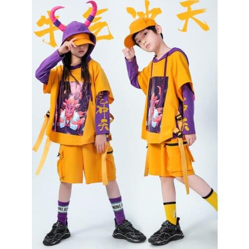 New Funny Horn Hoodies Kids Costume Boys Girls Jazz Performance Clothing Street Dance Outfit Rave Stage Suit 110 - 160cm
