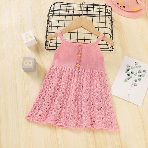 Baby Sweater Dress Sleeveless Summer Newborn Girl Solid Suspender Skirt Knit Toddler Infant Sling Clothing Fashion Ruffle Hollow