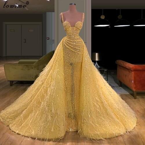 Formal Light Yellow Crystals Prom Dresses Long Two Pieces Evening Dresses 2020 Dubai Cocktail Gowns Abiti Da Cerimonia Vestidos