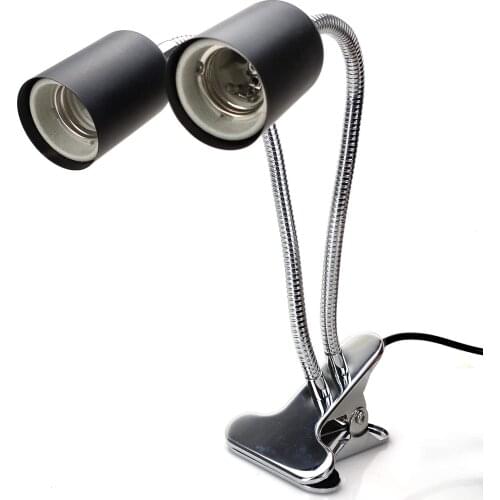 Reptile Dual Lamp Holder Clip-on Two Independent Switches Lamp Stand Two Heads Lamp for Pet Habitat UVA UVB Heat Light Bulbs