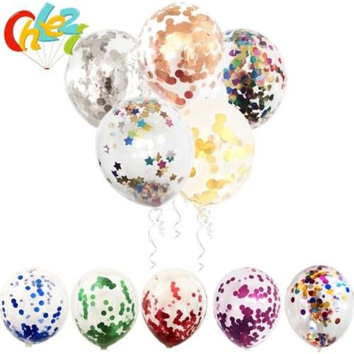 Confetti Balloons 5 Pcs 12 Inch Transparent Latex Balloon Gold Silver Confetti for Wedding Party Birthday Decorations Clear Ball
