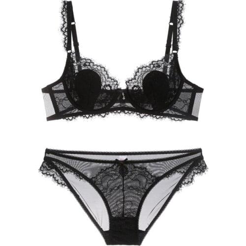 HOT Sexy Push up Bra Women Wrapped Top Underwear Lace Bralette set Deep-v Thin Solid Color Plus Size Perspective Tempting Briefs