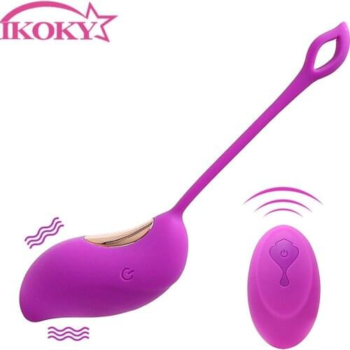 IKOKY Vaginal Tight Exercise USB Rechargeable G-Spot Massager Wireless Remote Control Vibrating Egg 12 Speed Sex Toys for Women