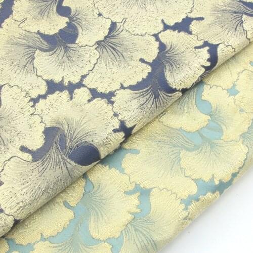 Classic Gingko Leaf Vertical Stripe Thick Brocade Satin Imitation Silk Fabric Width 140cm