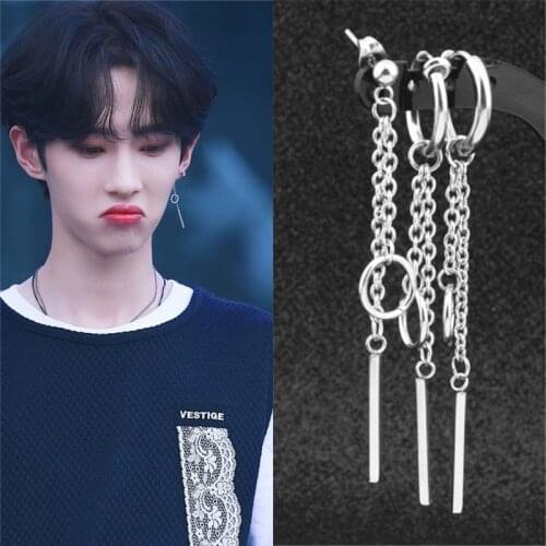 KPOP DNA Korean Fashion Jewelry Accessories Bangtan Boys Album V Rectangle tassel stud Earrings For Mens And Womens Earring