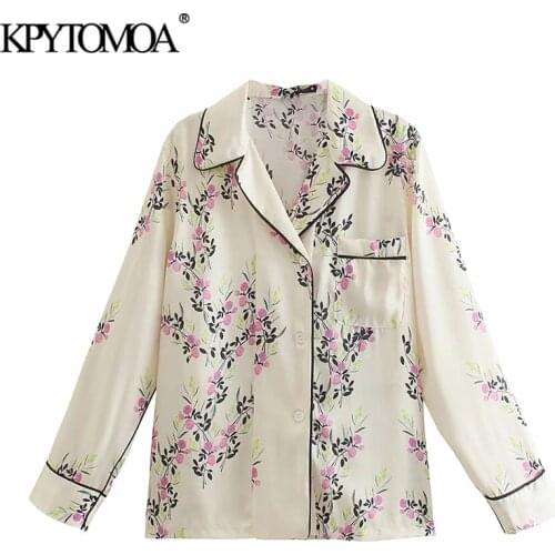 KPYTOMOA Women 2021 Fashion With Pockets Floral Print Loose Blouses Vintage Long Sleeve Button-up Female Shirts Chic Tops
