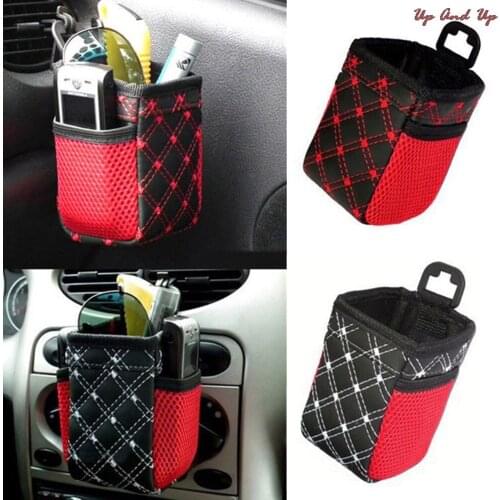 Hot Synthetic leather Auto Car Air Outlet Mobile Phone Pocket Storage Box Bag Drink Hanging Holder