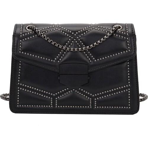 Small PU Leather Crossbody Bags For Women 2021 Rivets Shoulder Messenger Bag Female Travel Handbags Chain Cross Body Bag