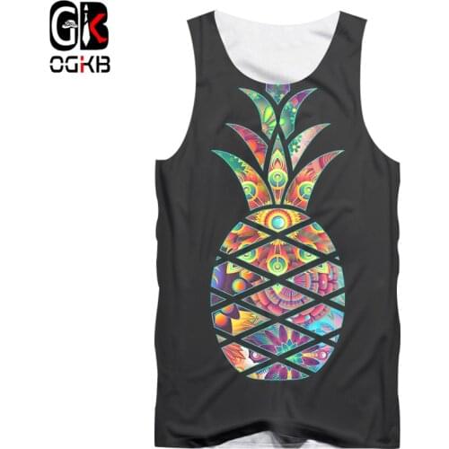 OGKB 3D 2019 Summer Cool Print Pineapple Tank Top Black For Women/mens Bodybuilding Fitness Sleeveless Tee Shirts Dropshipping