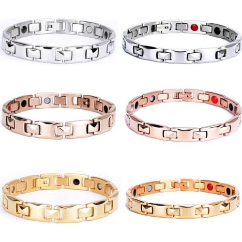 Men Pure Stainless Steel Magnetic Bracelet for Women 4in1 Magnets Negative Ions Germanium Health Bracelets Jewelry Drop Shipping
