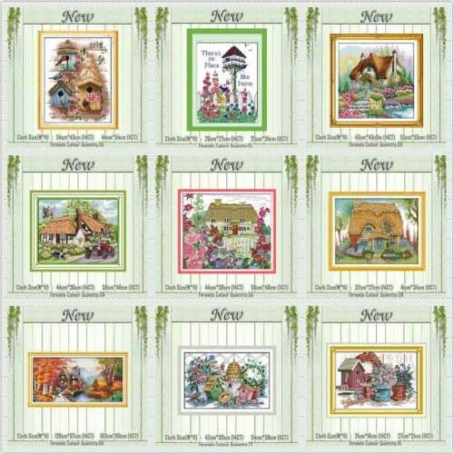 Country cabin Flower home scenery painting counted print on the canvas DMC 11CT 14CT kits Cross Stitch embroidery needlework Set