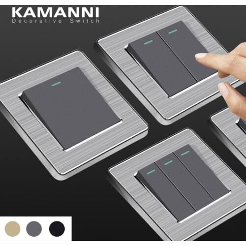 KAMANNI Wall Power Switch Channel Crossbar switch plug socket Stainless Steel Panel Push Button Switch Gray Pulse switches