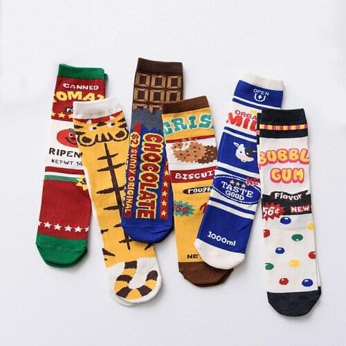 NEW original design Novelty Funny Cartoon female socks print Milk tomato Food Striped Women Cotton Socks