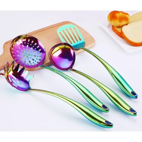 New 304 stainless steel long handle arch bridge large soup spoon frying shovel colander powder grill anti-scalding hollow handle