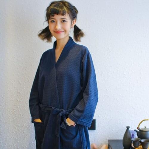 2019 new nightgown female spring and summer thin section waffle bathrobe female sweet youth long section home service