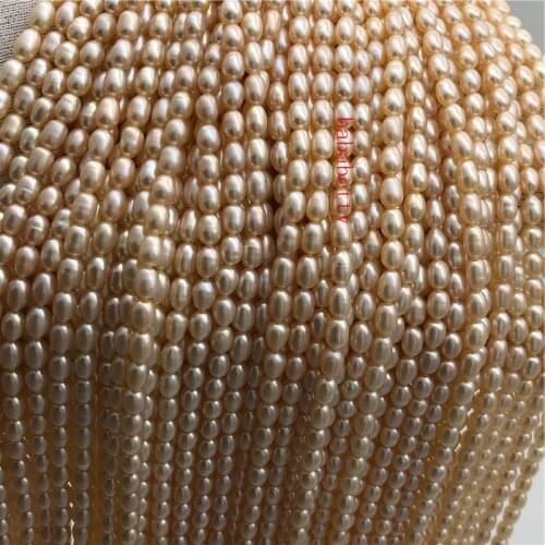 Wholesale 5PCS New Fashion Simple Natural rice shape 4-6mm A pink purple pearl loose beads DIY 15"