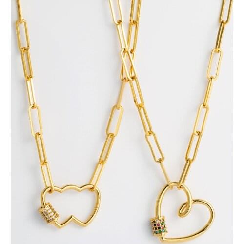 Crystal Heart Necklace For Women Gold Statement Necklace Chain With Carabiner Lock Clasp Punk Fashion Jewelry Gift wholesale