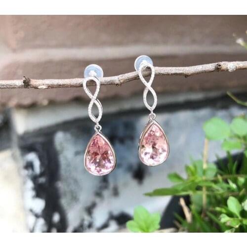 P408 Fine Jewelry 18K White Gold AU750 100% Natural 7.62ct Pink Orange Morganite and Pearl Gemstones Drop Earrings for Women