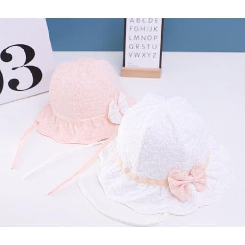 Spring Bowknot Baby Bucket Hat Lace Cloth Cartoon Solid Cotton Fisherman Hats Kids Summer Toddler Boys Girls Panama Sun Cap