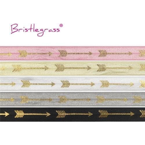 BRISTLEGRASS 5 Yard 5/8" 15mm Gold Arrow Foil Print Fold Over Elastic FOE Spandex Satin Band Headband Tutu Dress DIY Sewing Trim