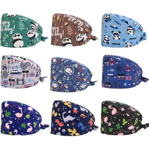 Cartoon Animals Print Nurse Hats for Women Gorros Quirurgic Salon Pharmacy Caps for Men Lab Pet Doctor Surgicals Cap Balaclava