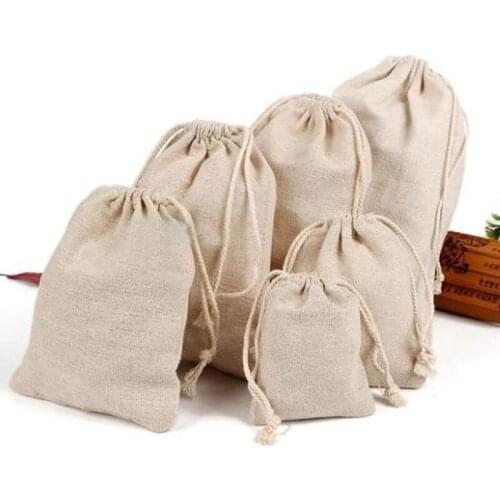 Natural Linen Gift Bags 8x10cm 9x12cm 10x15cm pack 50 custom logo Jute sack Makeup jewelry Packaging Pouches