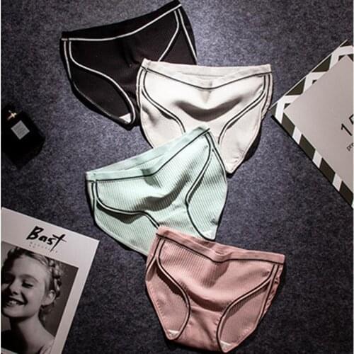 Simple Sports Cotton Womens Underwear Bag Hip Seamless Underpants Lingerie Comfortable Stripe Panties Low-Waist Female Briefs