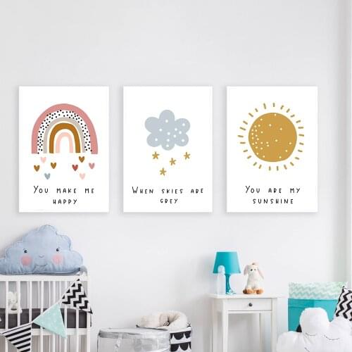 Rainbow Wall Art Watercolor Canvas Painting Neutral Nursery Decor Nordic Posters and Prints Wall Pictures Kids Room Home Decor