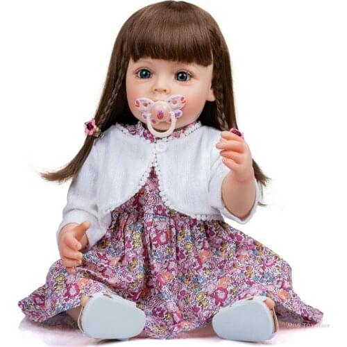 24BE 21’’ Baby Girls Doll Reborns Lifelike Doll Lovely Baby Gift Real & Soft Touching Caucasian Doll with Pacifiers & Feeder